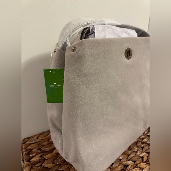NWT Kate Spade Stardust Suede Willa satchel hobo bag. Light grey suede. - Picture 2 of 9